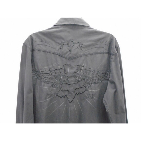 Fox Racing Y2K Western Yoke Embroidered Shirt Mens Size L Black Pearl Snap - Picture 11 of 14